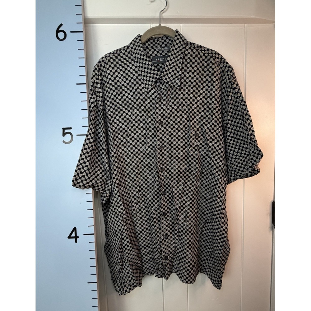 Haupt Men's Short Sleeve Plaid Button Up Shirt Size XXL Black Tan Check Casual